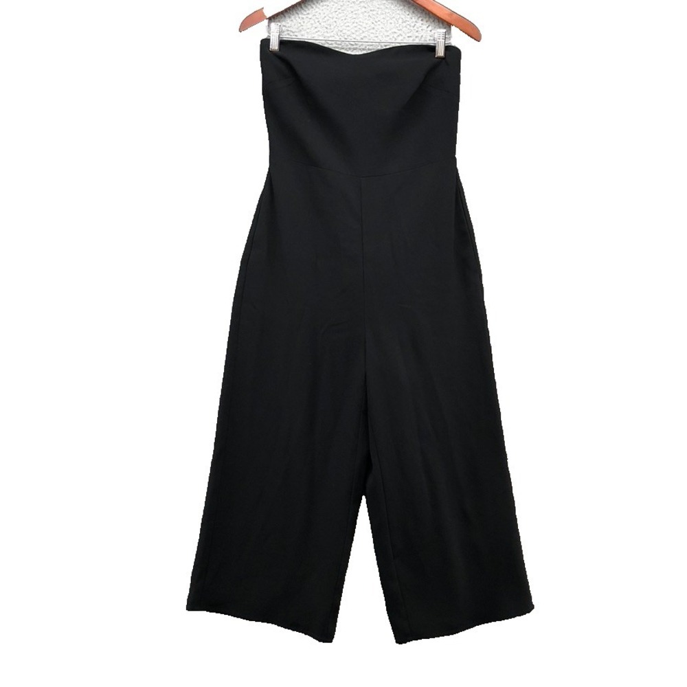 Babaton Jumpsuit Womens 6 Black Strapless Wide Leg Cropped Urban City Classic